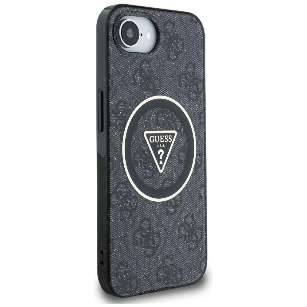 MagSafe Case for Apple iPhone 17e / 16e, Guess, IML Glitter 4G Circle Triangle, Black