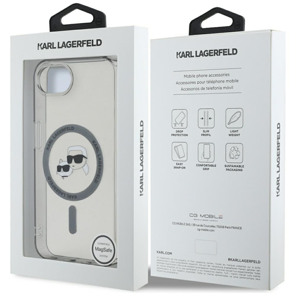 MagSafe Case for Apple iPhone 17e / 16e, Karl Lagerfeld, IML Metal Karl & Choupette's Heads, Black