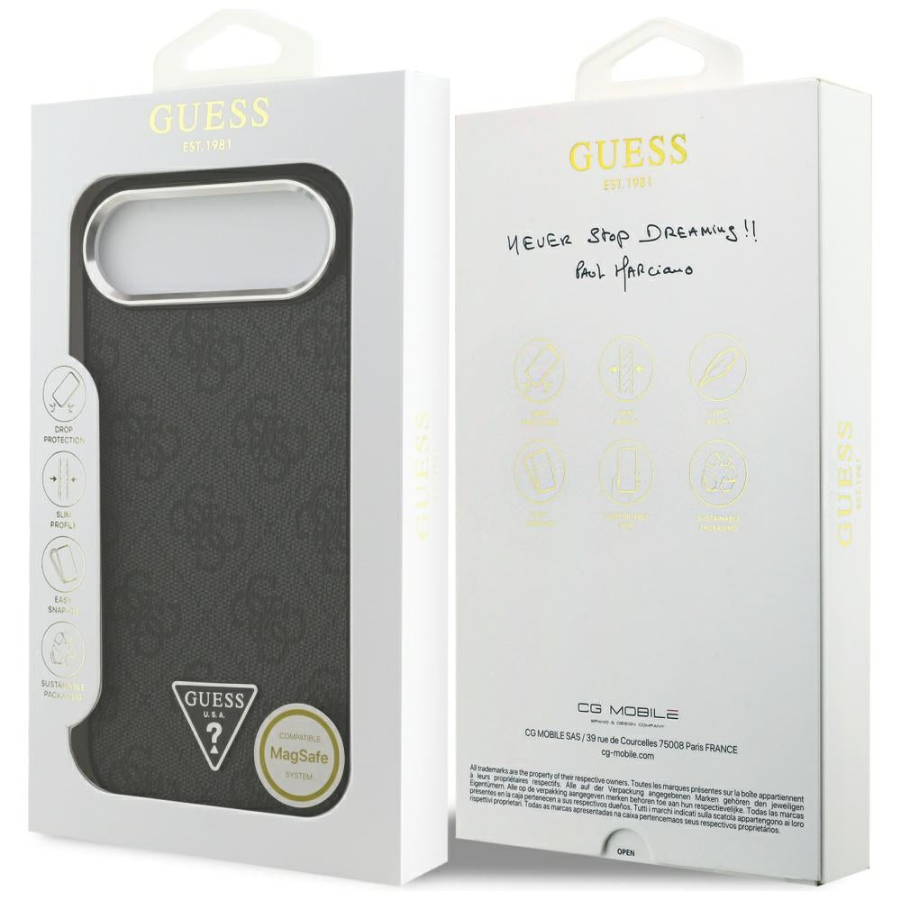 MagSafe Case for Apple iPhone 17 Air, Guess, 4G Triangle Logo, Black Silver