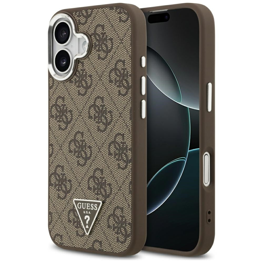 MagSafe Case for Apple iPhone 17, Guess, 4G Triangle Logo, Silver Brown