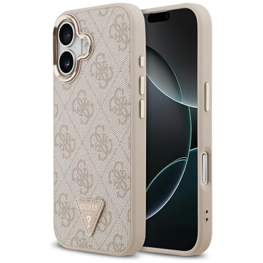 MagSafe Case for Apple iPhone 17, Guess, 4G Triangle Logo, Golden Pink