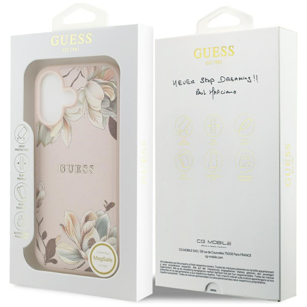 MagSafe Case for Apple iPhone 17, Guess, Grained Flowers, Pink