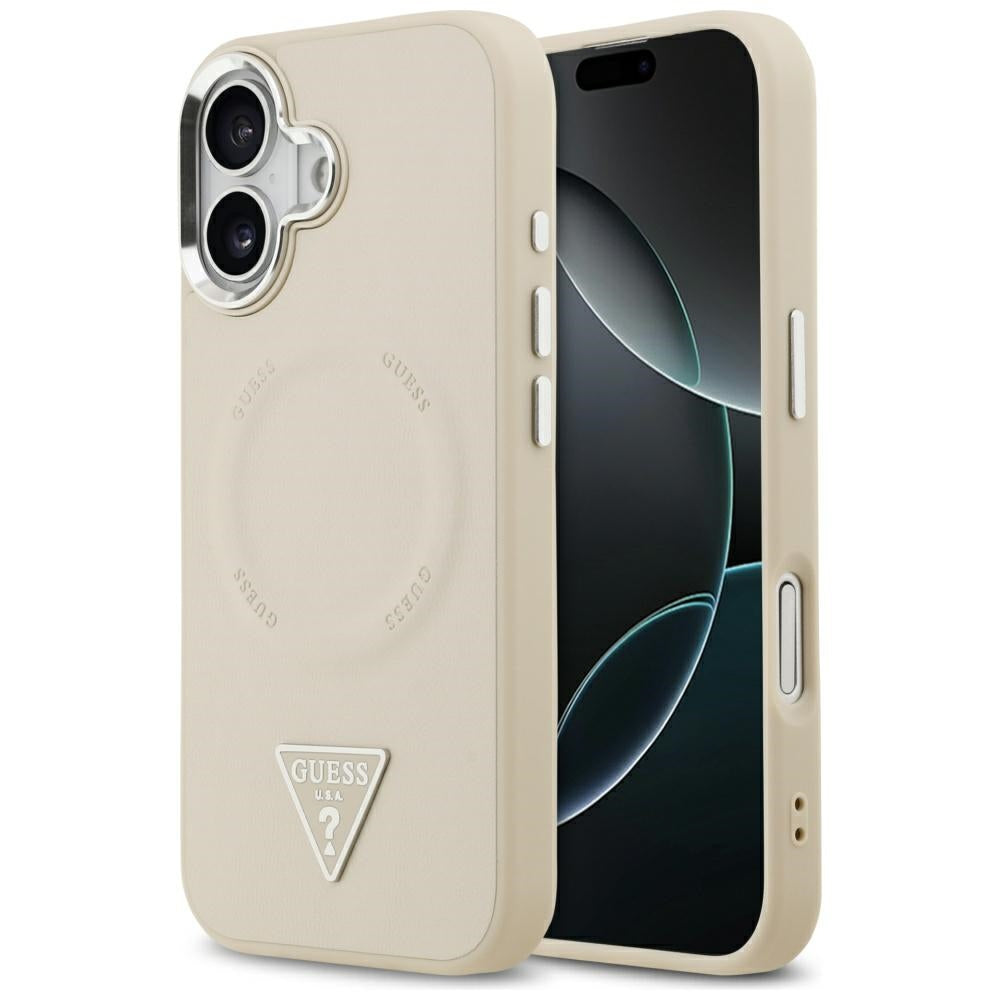 MagSafe Case for Apple iPhone 17, Guess, Triangle Logo, Silver Beige