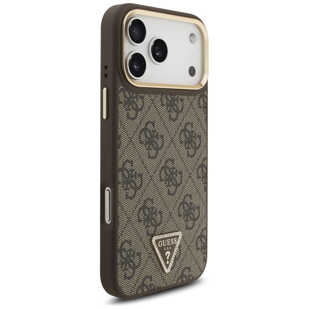 MagSafe Case for Apple iPhone 17 Pro, Guess, 4G Triangle Logo, Golden Brown
