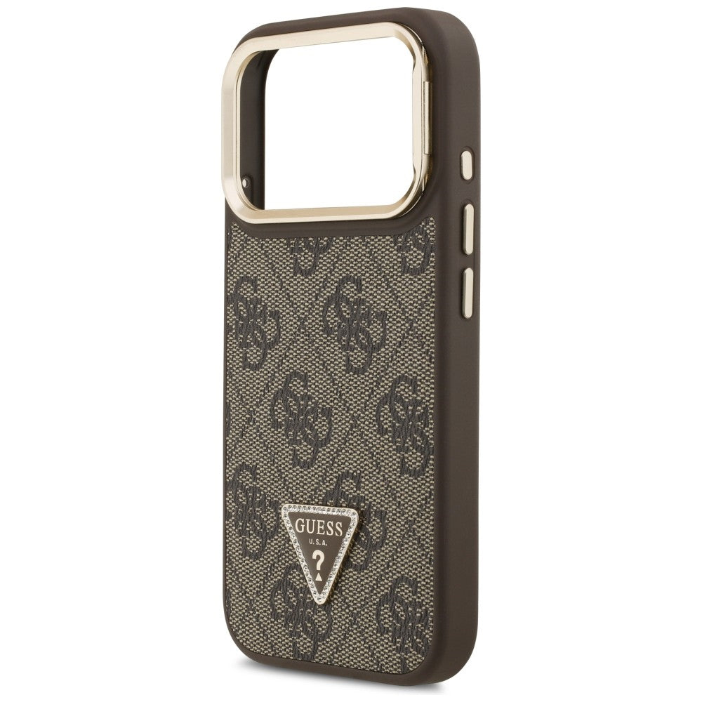 MagSafe Case for Apple iPhone 17 Pro, Guess, 4G Triangle Logo with Stand Camera, Golden Brown