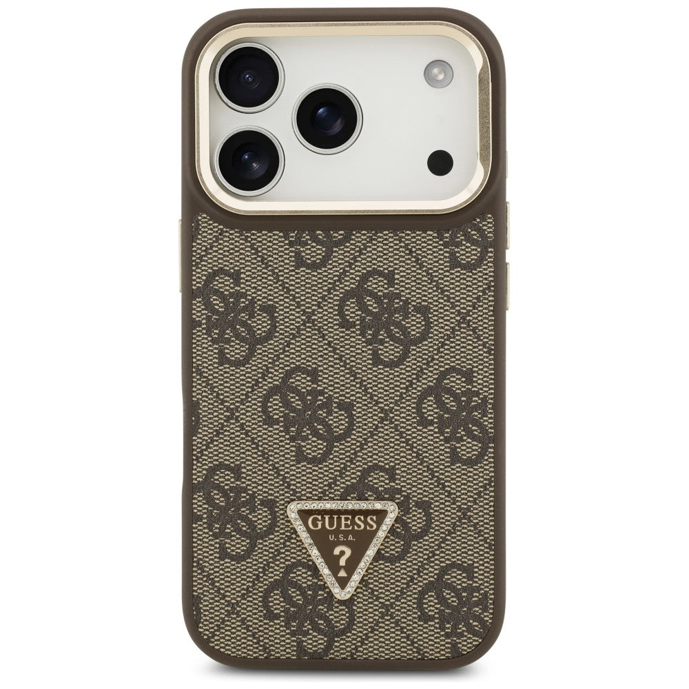 MagSafe Case for Apple iPhone 17 Pro, Guess, 4G Triangle Logo with Stand Camera, Golden Brown