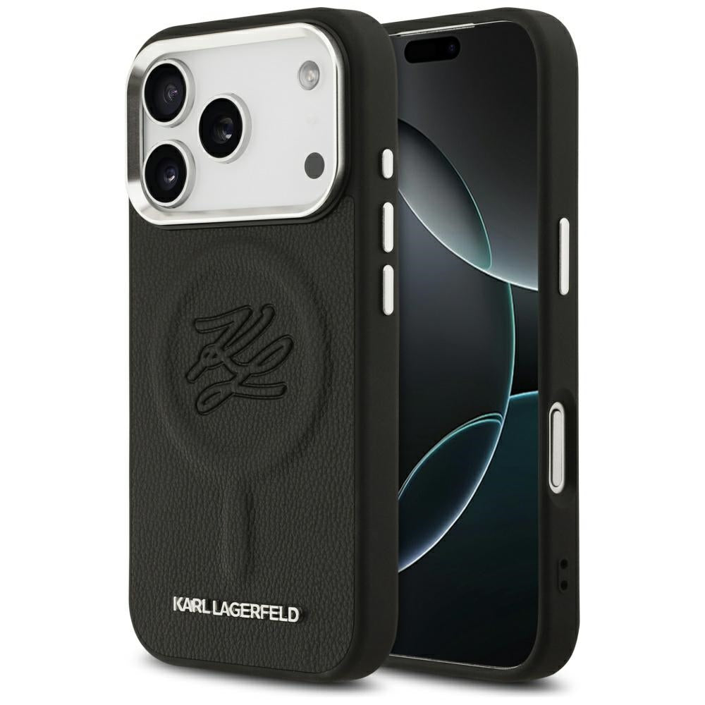 MagSafe Case for Apple iPhone 17 Pro, Karl Lagerfeld, Initial & Metal Logo, Black