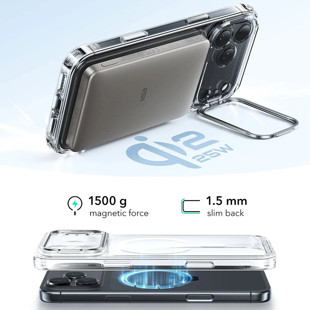 MagSafe Case for Apple iPhone 17 Pro Max, ESR, Classic Hybrid Kickstand, Transparent