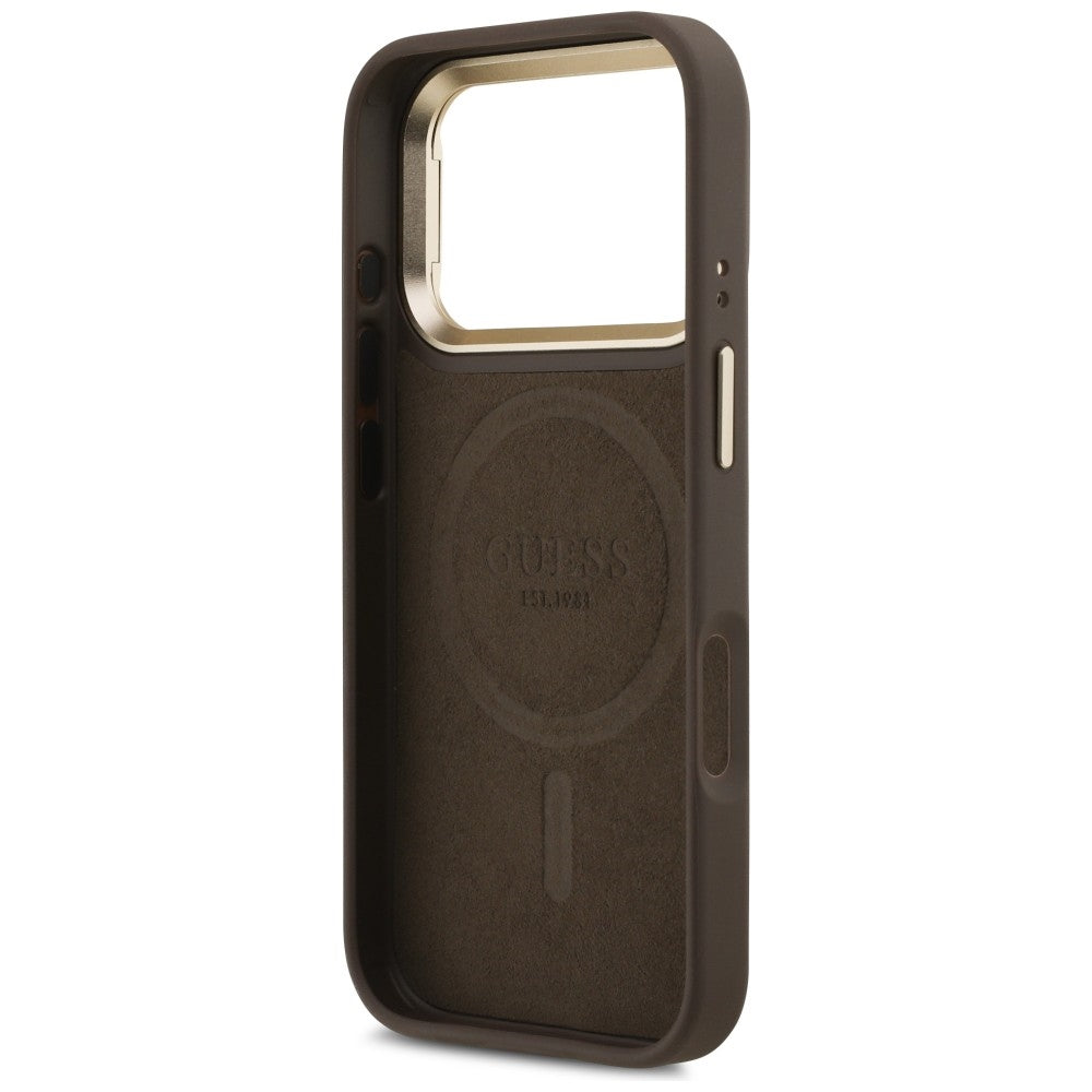 MagSafe Case for Apple iPhone 17 Pro Max, Guess, 4G Triangle Logo with Stand Camera, Golden Brown