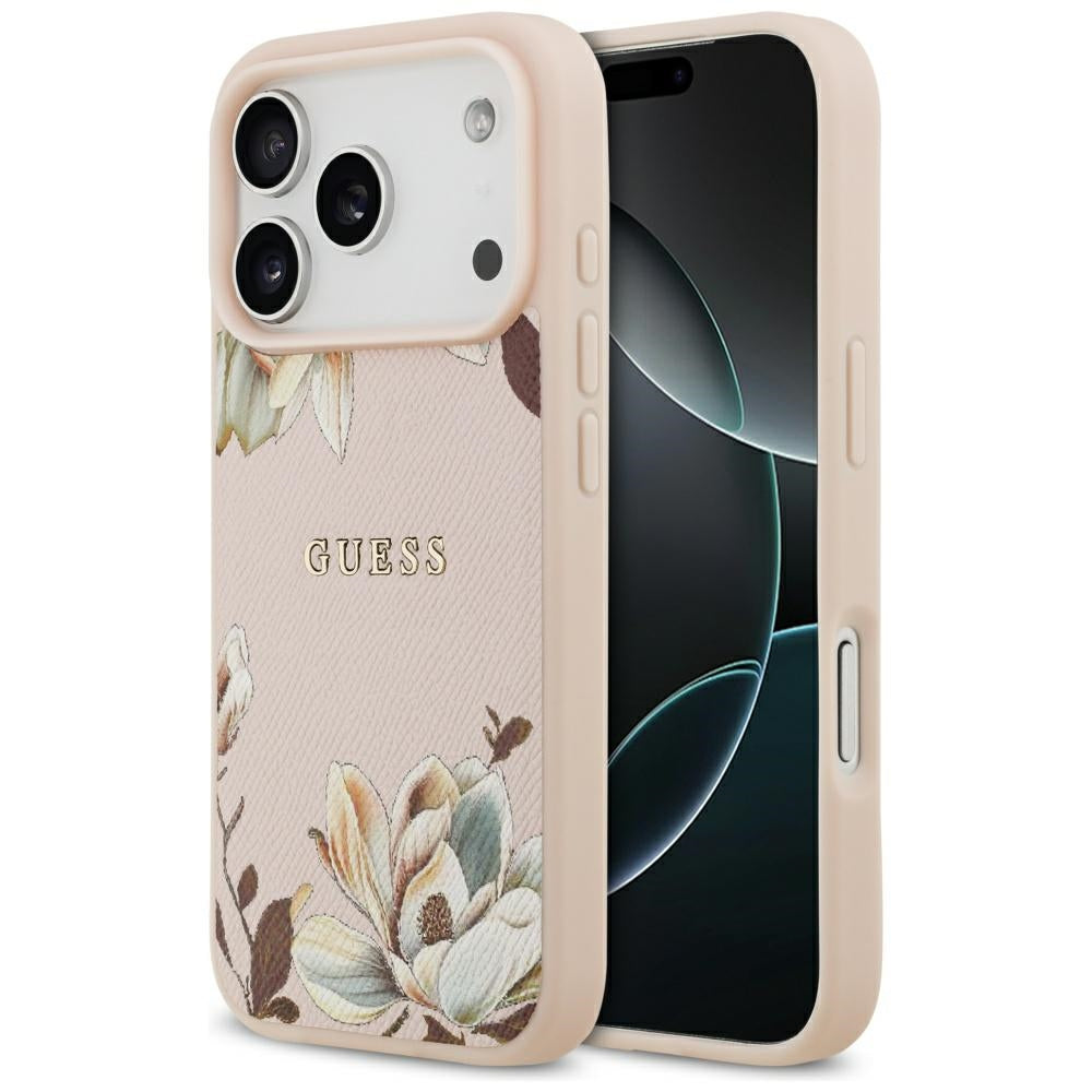 MagSafe Case for Apple iPhone 17 Pro Max, Guess, Grained Flowers, Pink
