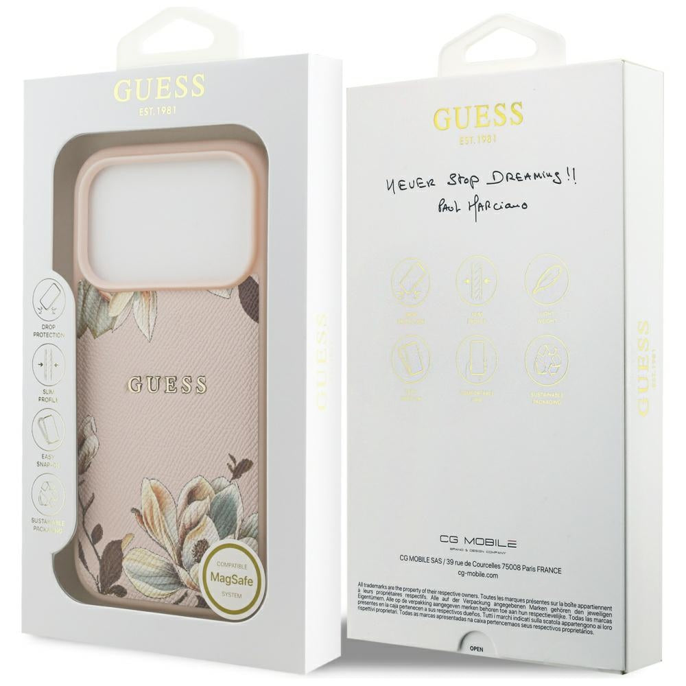 MagSafe Case for Apple iPhone 17 Pro Max, Guess, Grained Flowers, Pink