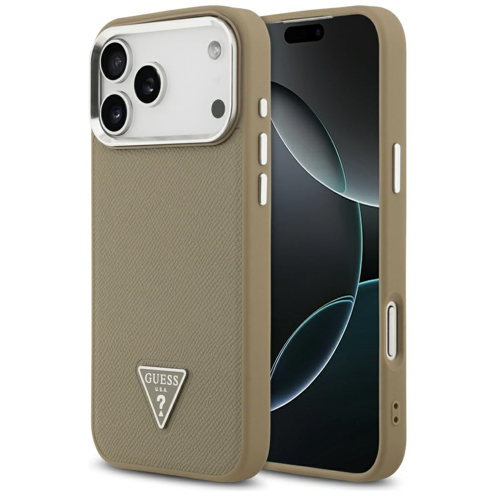 MagSafe Case for Apple iPhone 17 Pro Max, Guess, Grained Triangle Logo, Brown