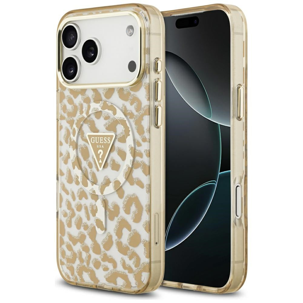 MagSafe Case for Apple iPhone 17 Pro Max, Guess, Leopard Glitter, Brown