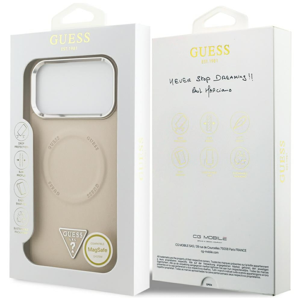 MagSafe Case for Apple iPhone 17 Pro Max, Guess, Triangle Logo, Silver Beige