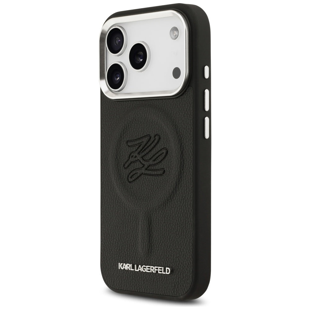 MagSafe Case for Apple iPhone 17 Pro Max, Karl Lagerfeld, Initial & Metal Logo, Black