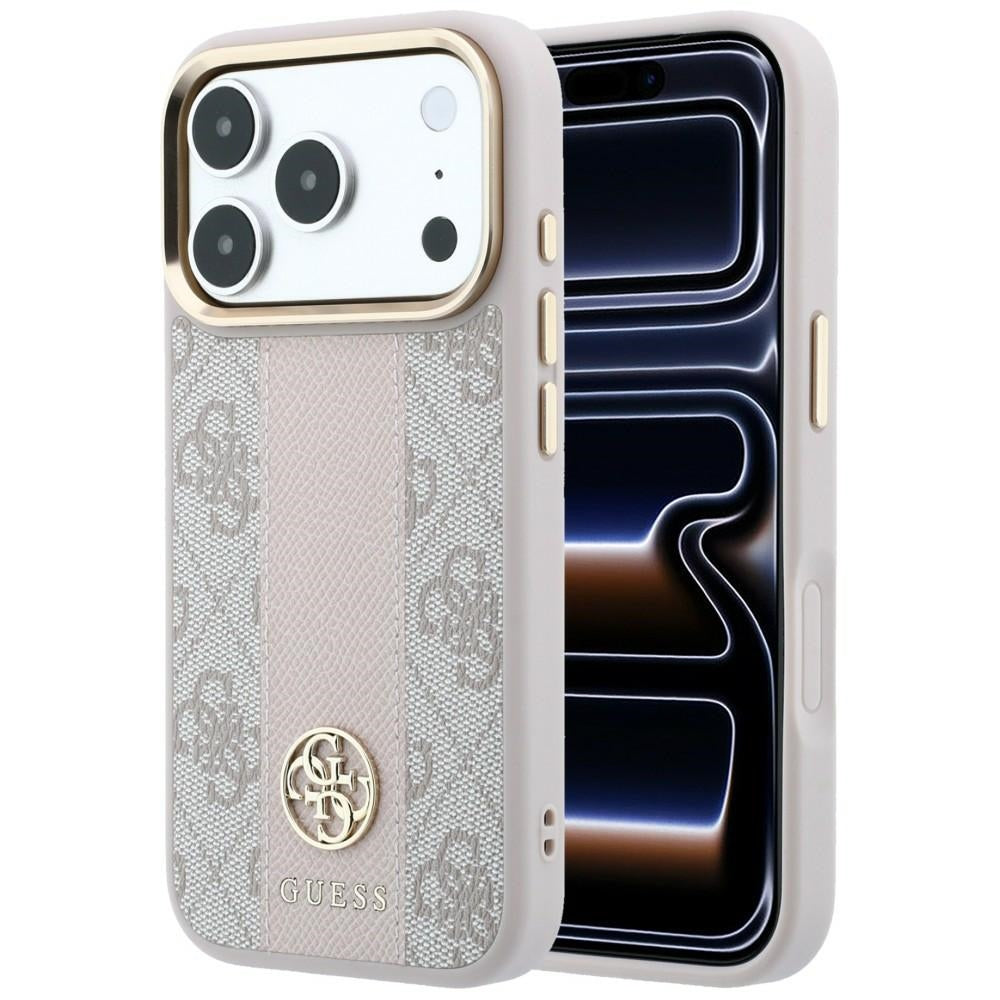 MagSafe Case for Apple iPhone 18 Pro / 17 Pro, Guess, 4G Stripe Round Classic Logo, Pink