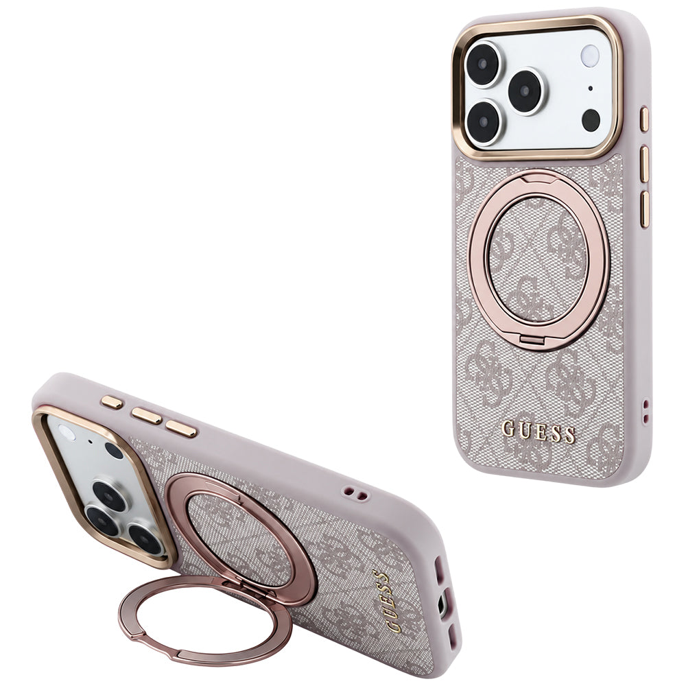 MagSafe Case for Apple iPhone 18 Pro / 17 Pro, Guess, Ring Stand 360 4G Classic Logo, Pink