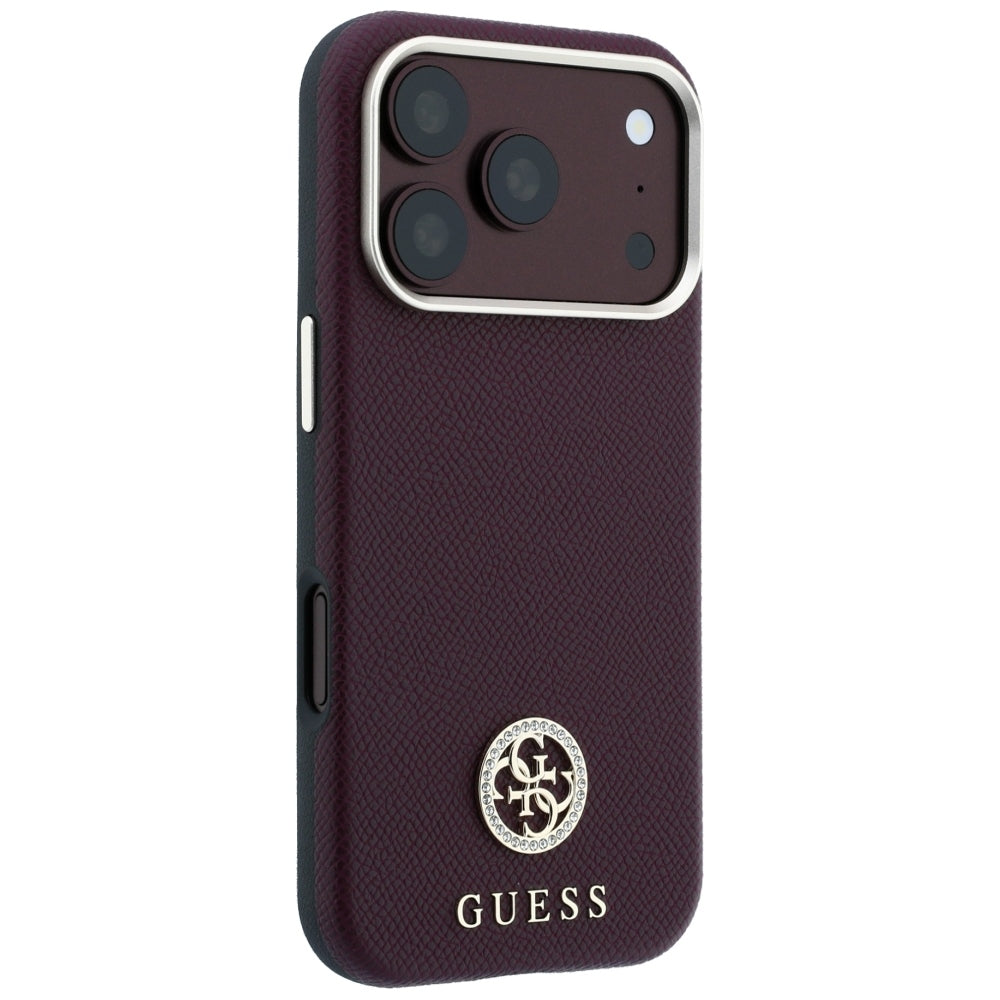 MagSafe Case for Apple iPhone 18 Pro Max / 17 Pro Max, Guess, Grained Round Strass Logo, Burgundy