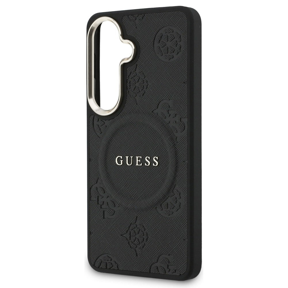 MagSafe Case for Samsung Galaxy S26 S942, Guess, Saffiano Peony Embossed Ring, Black
