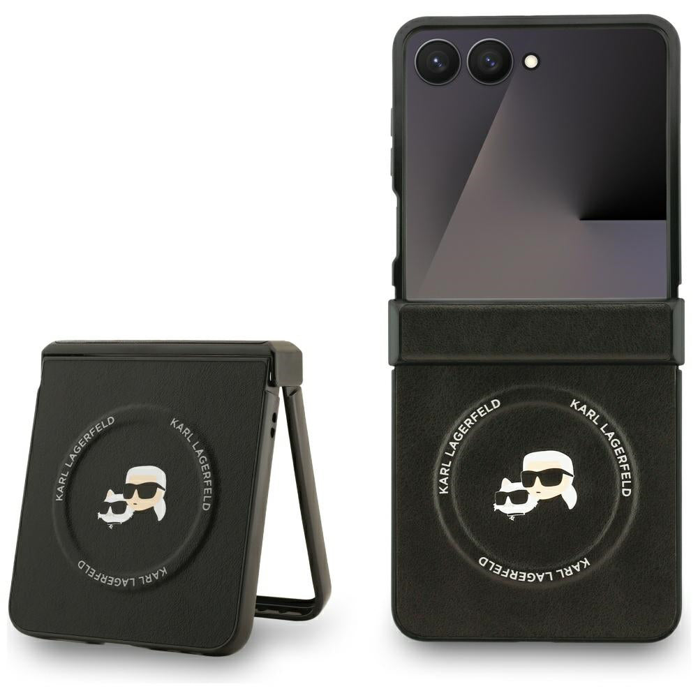 MagSafe Case for Samsung Galaxy Z Flip7 F766, Karl Lagerfeld, Karl & Choupette Pins, Black