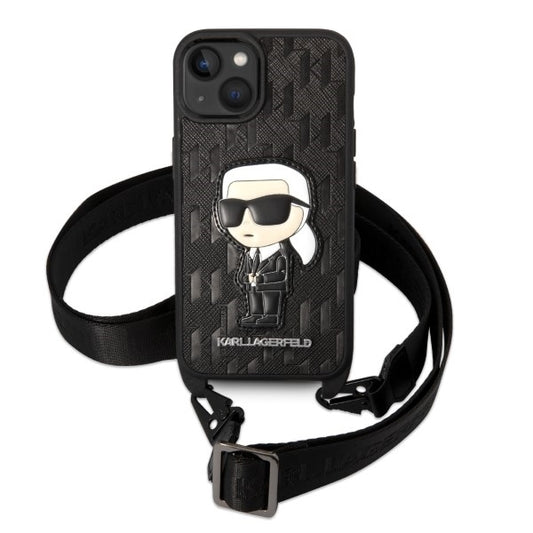 Case for Apple iPhone 14, Karl Lagerfeld, Monogram Ikonik Karl, Black
