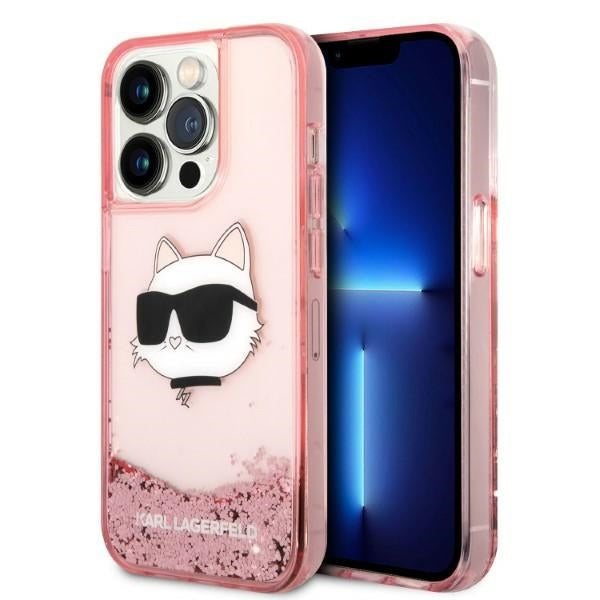 Case for Apple iPhone 14 Pro, Karl Lagerfeld, Glitter Choupette's Head, Pink
