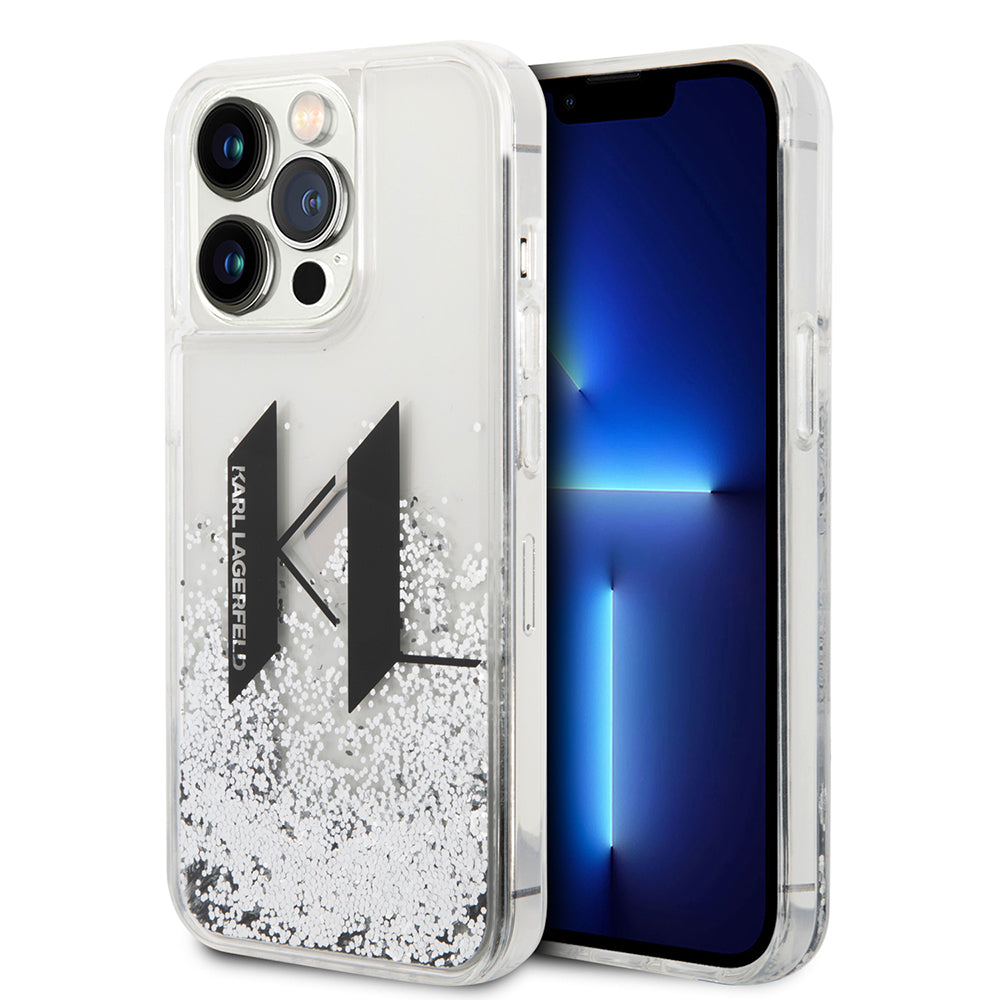 Case for Apple iPhone 14 Pro, Karl Lagerfeld, Liquid Glitter Big KL, Silver