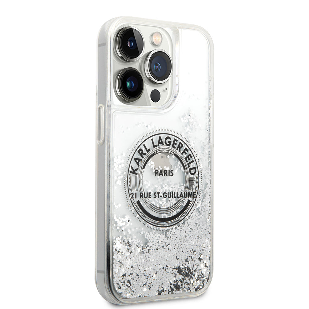 Case for Apple iPhone 14 Pro, Karl Lagerfeld, Liquid Glitter RSG, Silver