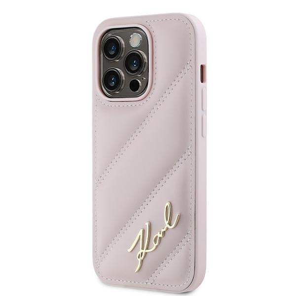 Case for Apple iPhone 14 Pro Max, Karl Lagerfeld, Diagonal Quilted Script, Pink