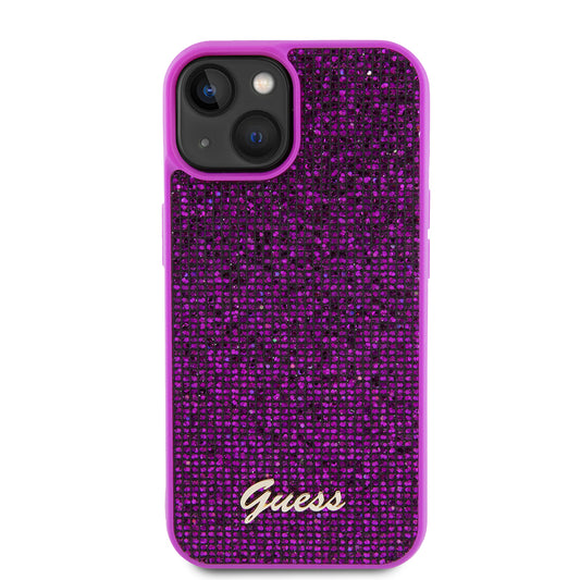 Case for Apple iPhone 15, Guess, Disco Metal Script, Fuchsia