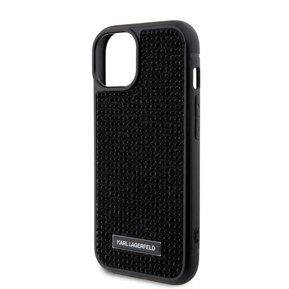 Case for Apple iPhone 15, Karl Lagerfeld, Rhinestone Metal Plate, Black