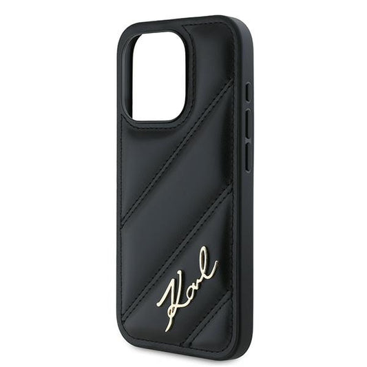 Case for Apple iPhone 15 Pro, Karl Lagerfeld, Diagonal Quilted Script, Black