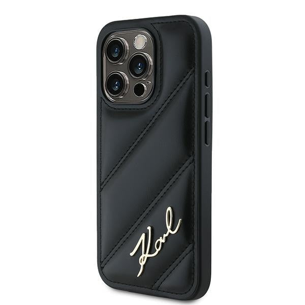 Case for Apple iPhone 15 Pro, Karl Lagerfeld, Diagonal Quilted Script, Black
