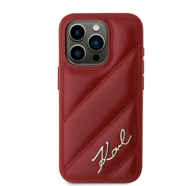 Case for Apple iPhone 15 Pro, Karl Lagerfeld, Diagonal Quilted Script, Pink