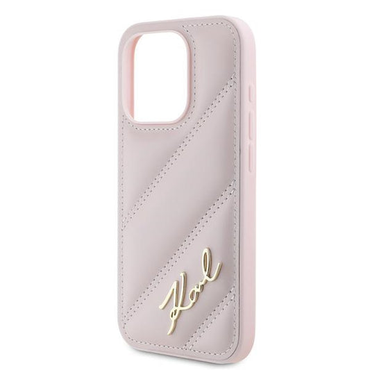 Case for Apple iPhone 15 Pro, Karl Lagerfeld, Diagonal Quilted Script, Pink