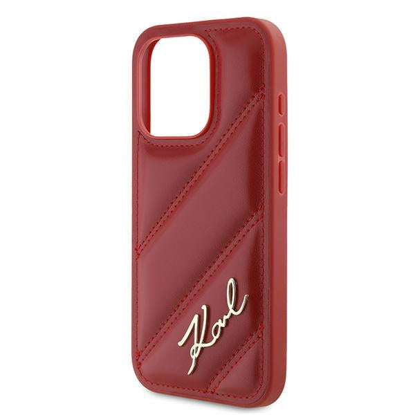 Case for Apple iPhone 15 Pro Max, Karl Lagerfeld, Diagonal Quilted Script, Pink