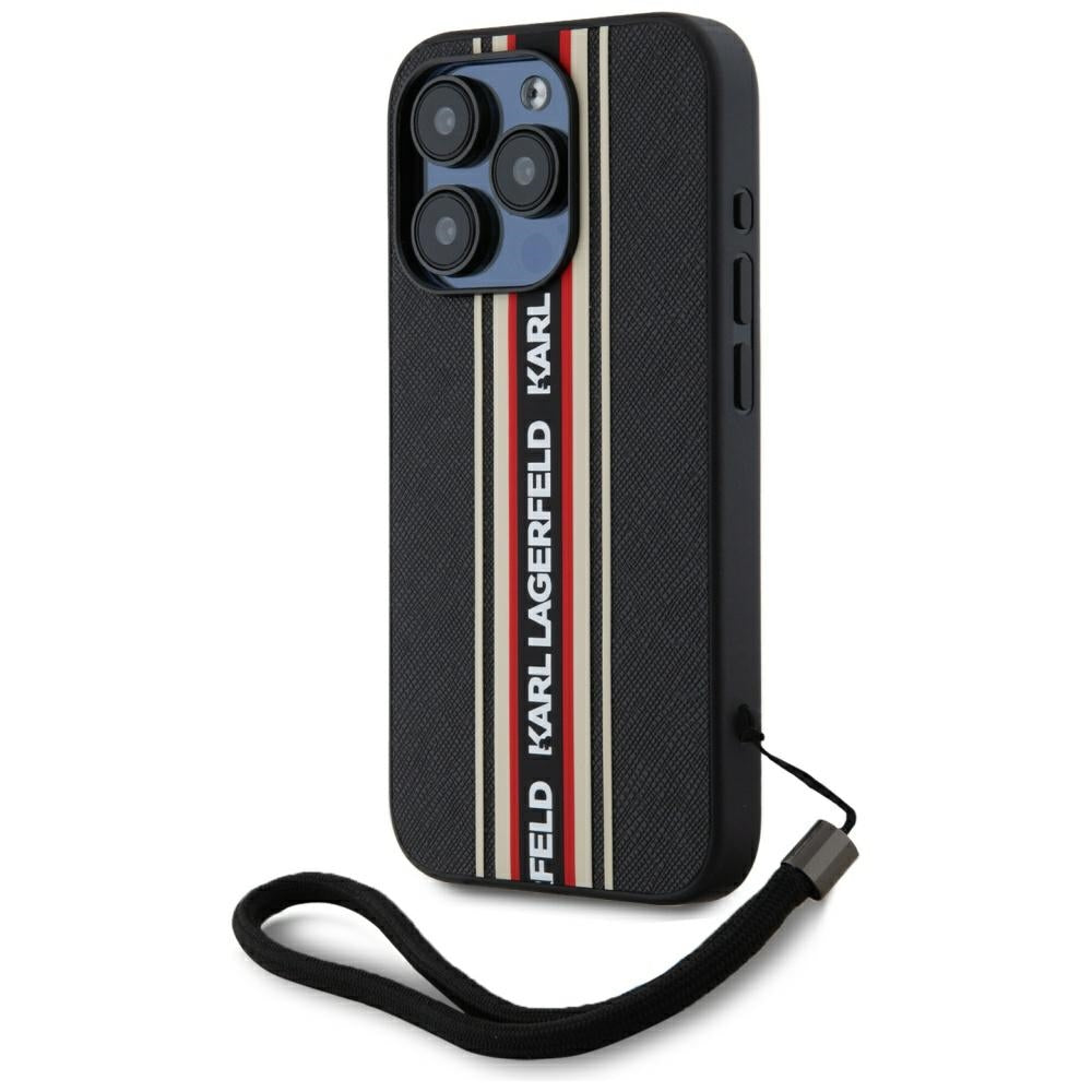 Case for Apple iPhone 15 Pro Max, Karl Lagerfeld, Saffiano Athleisure Stripes with Strap, Rosie