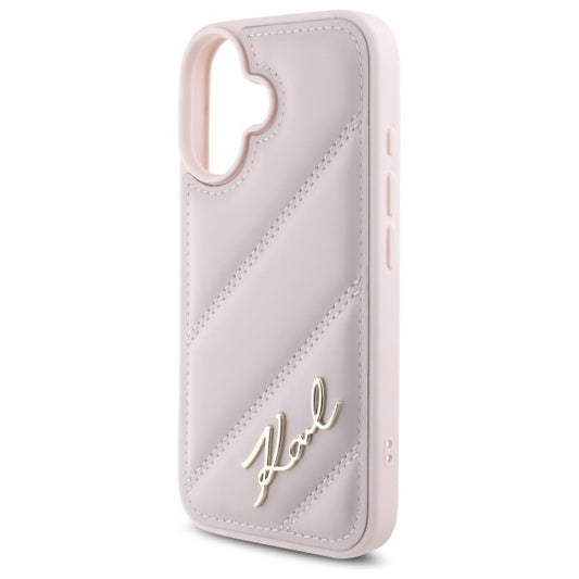 Case for Apple iPhone 16, Karl Lagerfeld, Diagonal Quilted Script, Pink