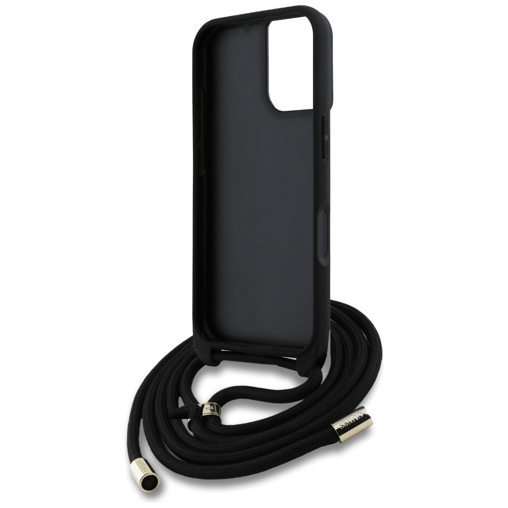 Case for Apple iPhone 16 Plus, Guess, 4G CBDY Big Logo with Cord Strap, Brown