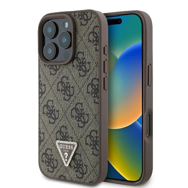 Case for Apple iPhone 16 Pro, Guess, 4G Triangle Strass, Brown