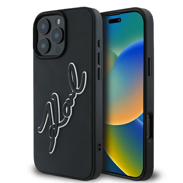 Case for Apple iPhone 16 Pro, Karl Lagerfeld, 3D Rubber Signature, Black