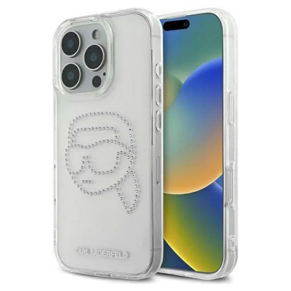Case for Apple iPhone 16 Pro, Karl Lagerfeld, IML Rhinestones Karl's Head, Transparent