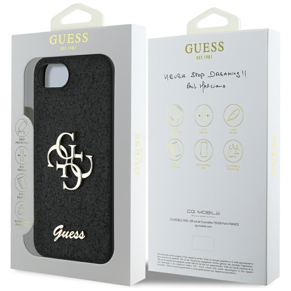Case for Apple iPhone 17e / 16e, Guess, Fixed Glitter Big 4G, Black