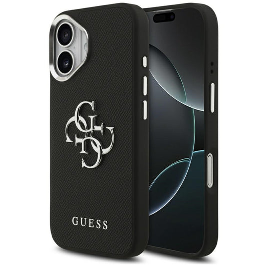 Case for Apple iPhone 17, Guess, 4G Grained Big and Classic Logo, Black Silver