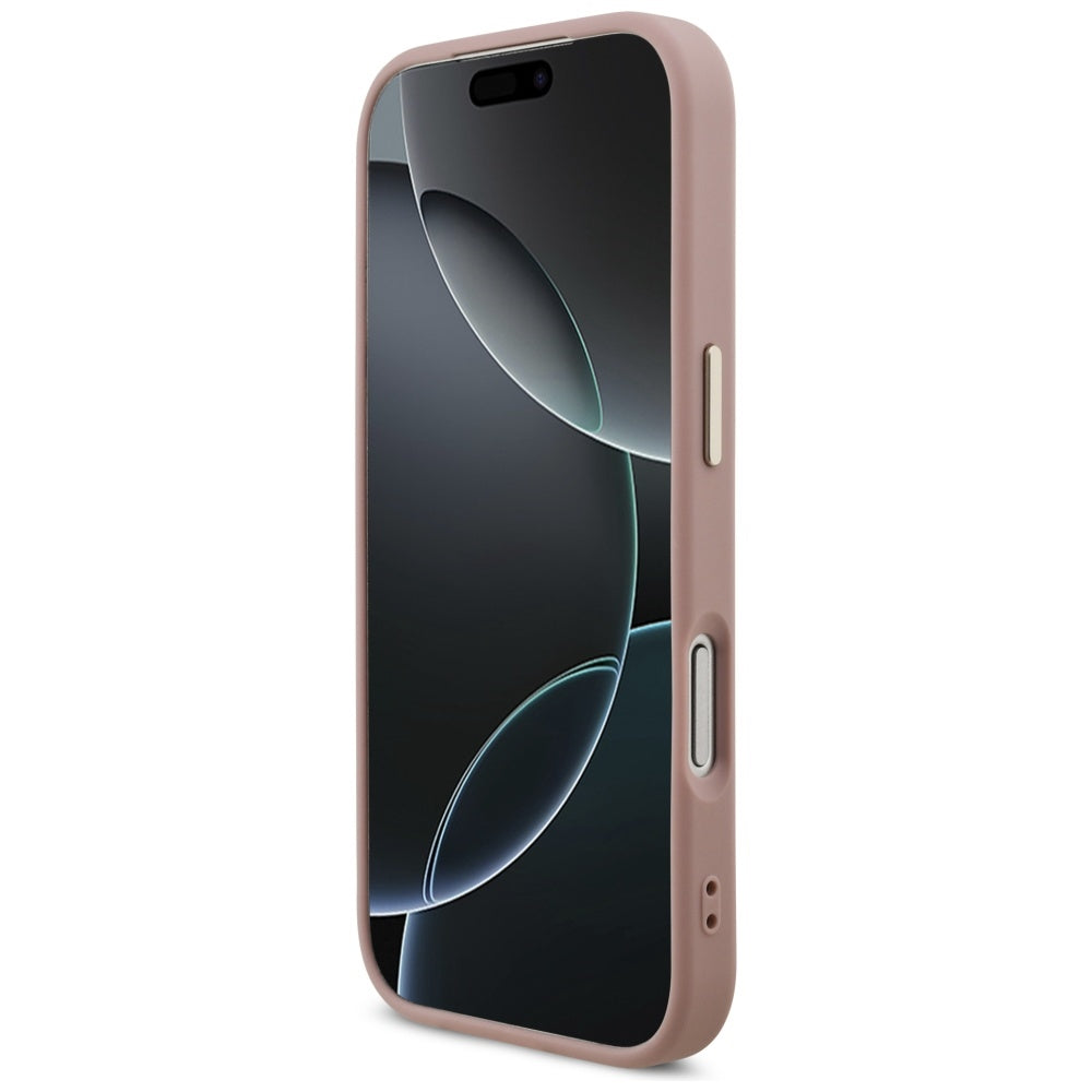 Case for Apple iPhone 17 Pro, Guess, Fixed Glitter Big 4G Metal Frame, Pink