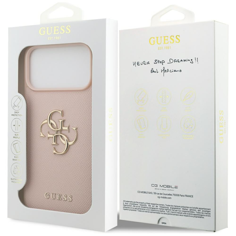 Case for Apple iPhone 17 Pro Max, Guess, 4G Grained Big and Classic Logo, Pink