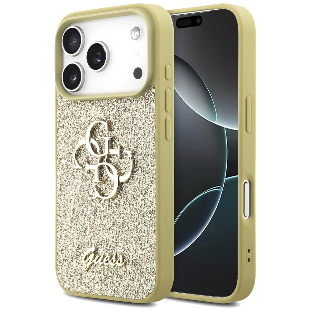 Case for Apple iPhone 17 Pro Max, Guess, Fixed Glitter Big 4G, Gold