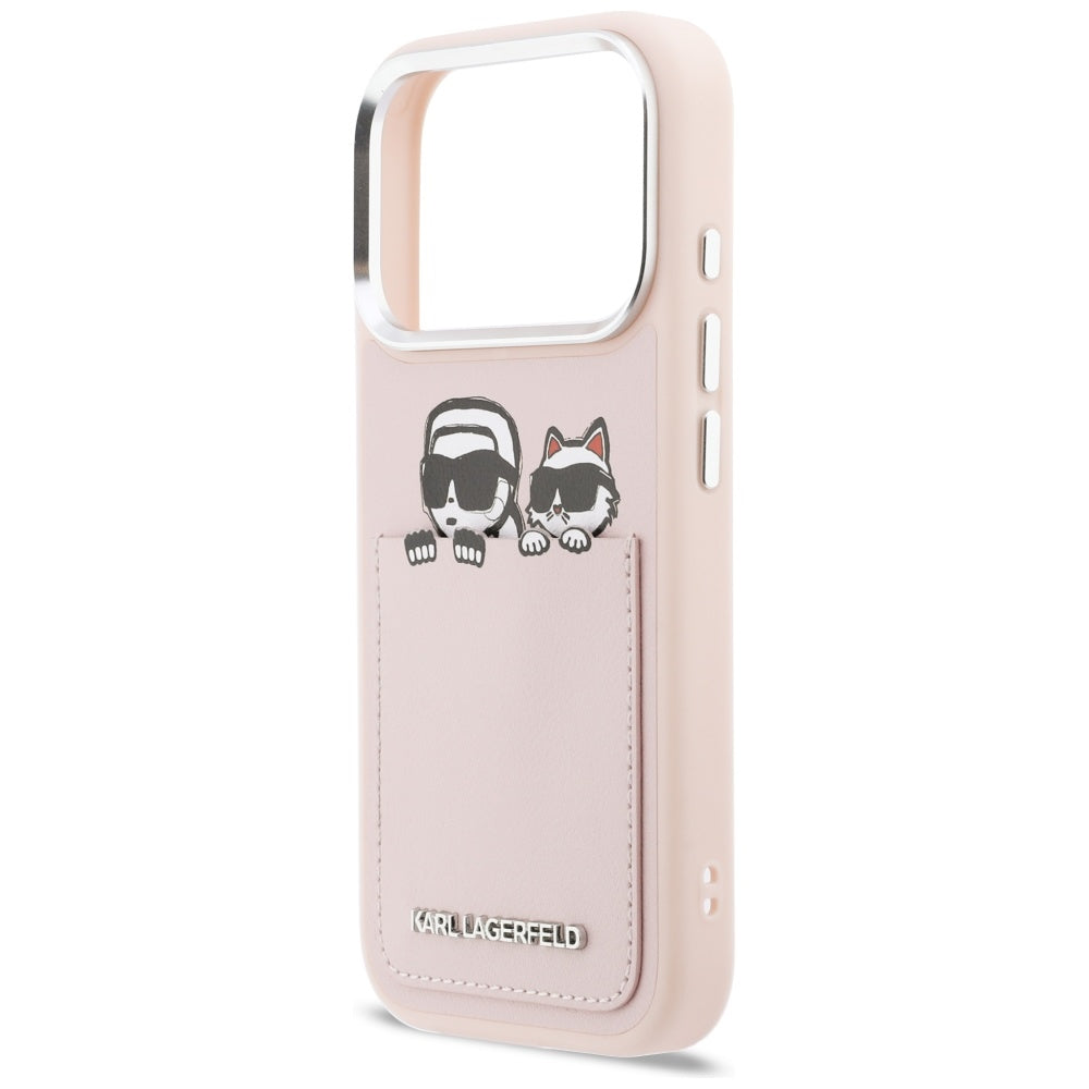 Case for Apple iPhone 17 Pro Max, Karl Lagerfeld, Karl & Choupette Print with Pocket, Pink