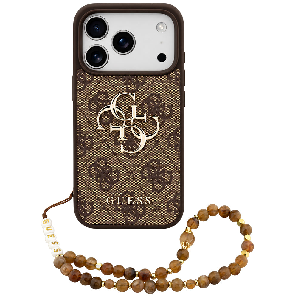 Case for Apple iPhone 18 Pro / 17 Pro, Guess, 4G Classic Logo with Strap, Brown