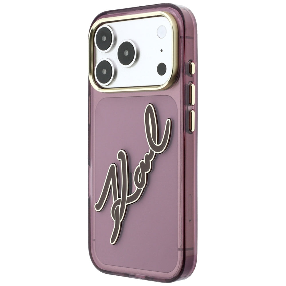 Case for Apple iPhone 18 Pro / 17 Pro, Karl Lagerfeld, IML Big Signature Resin Logo and Metal Frame, Burgundy